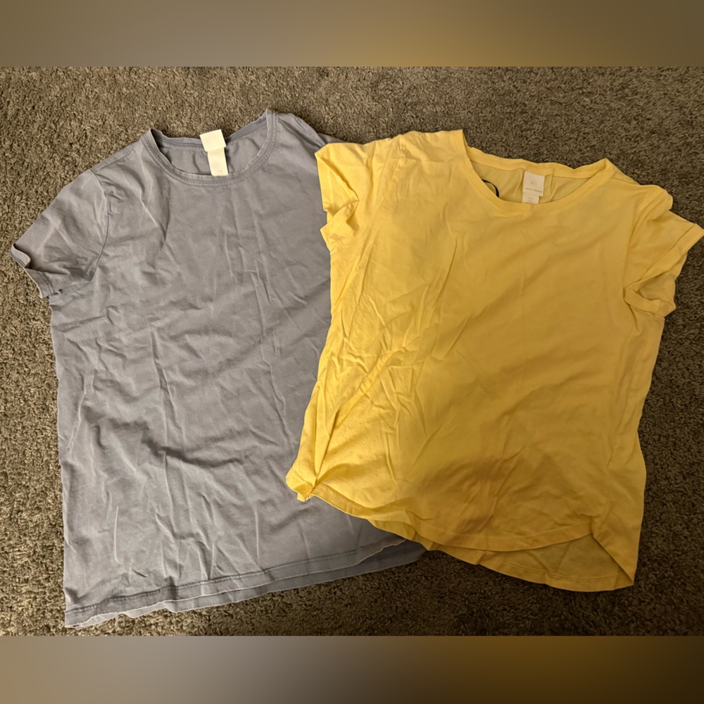 H&M Grayish Blue and Light Yellow Basics Tee